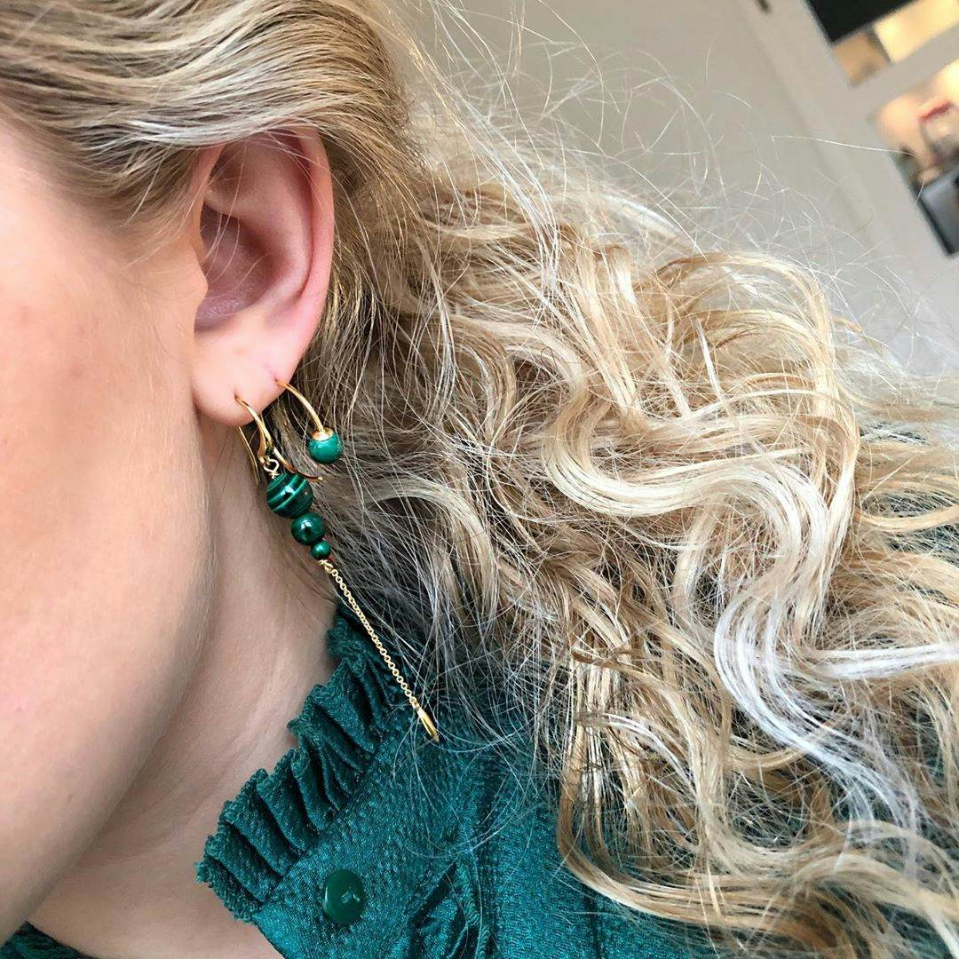 Miss Pearl earrings long Malakit von Izabel Camille in Vergoldet-Silber Sterling 925
