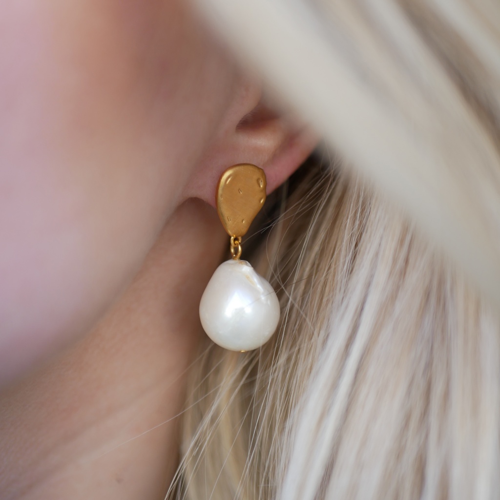 Unique earrings of enamel and natural pearls