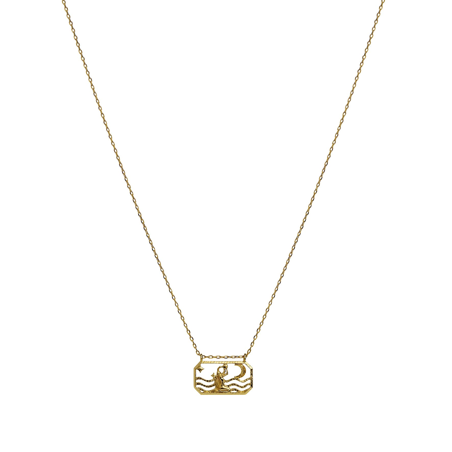 Zodiac Aquarius Necklace - Vandmand (Jan 20 - Feb 18) fra Maanesten i Forgyldt-Sølv Sterling 925