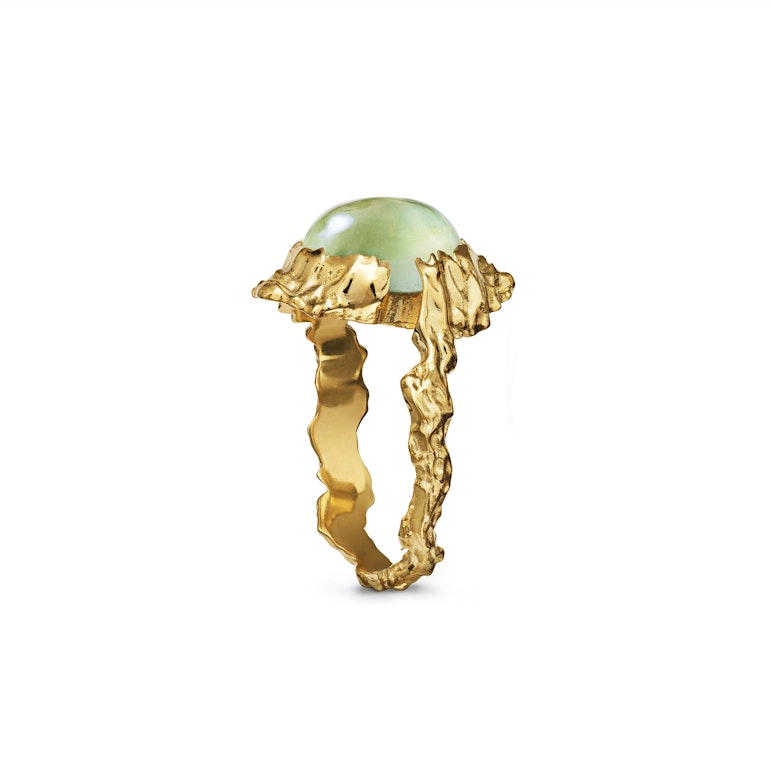 Goddess Ring Prehnit van Maanesten in Verguld-Zilver Sterling 925
