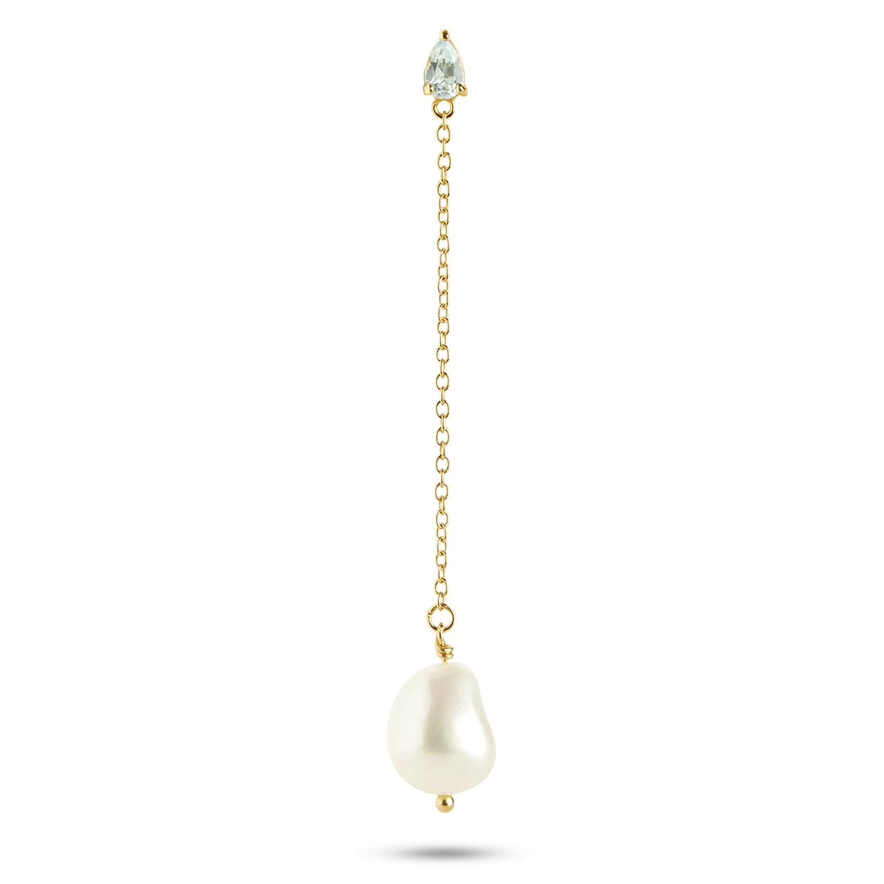 Gem Candy Long Chain Earring Aqua von Carré in Vergoldet-Silber Sterling 925|, Freshwater Pearl