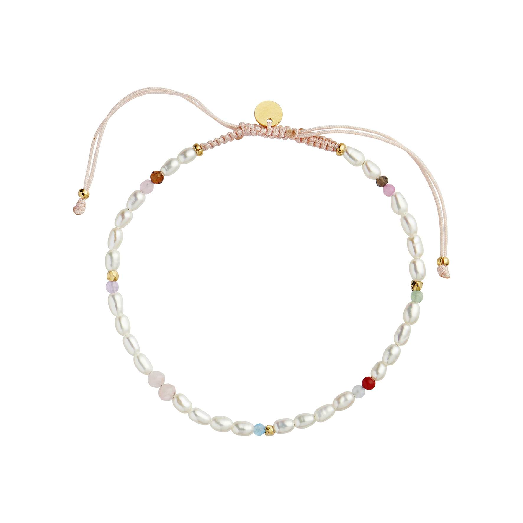 Confetti Pearl Bracelet With Pink Pastel Mix With Pink Ribbon från STINE A Jewelry i Nylon