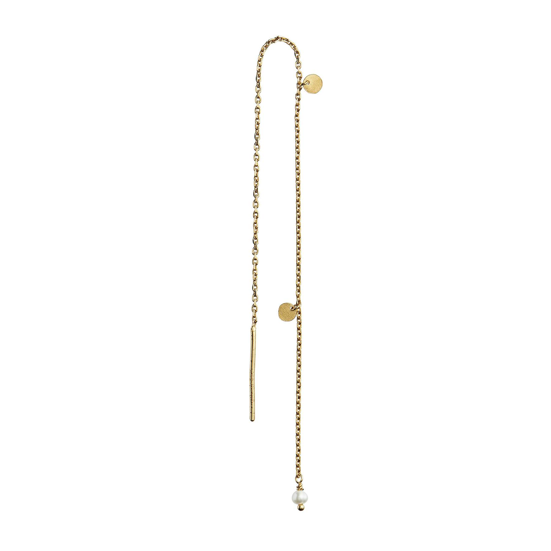Dangling Petit Coin And Stone Earchain White Pearl from STINE A Jewelry in Goldplated-Silver Sterling 925