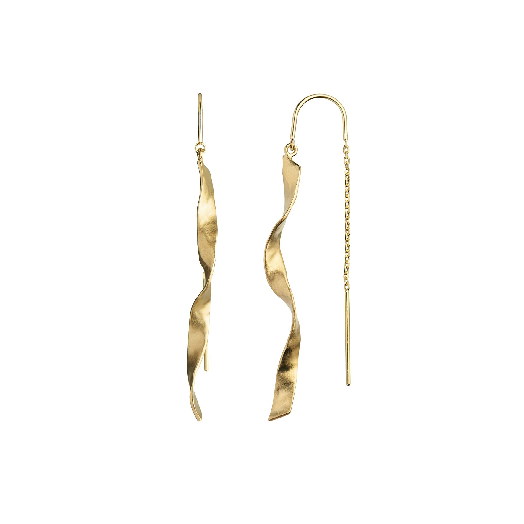 Long Twisted Hammered Earchain With Chain fra STINE A Jewelry i Forgyldt-Sølv Sterling 925