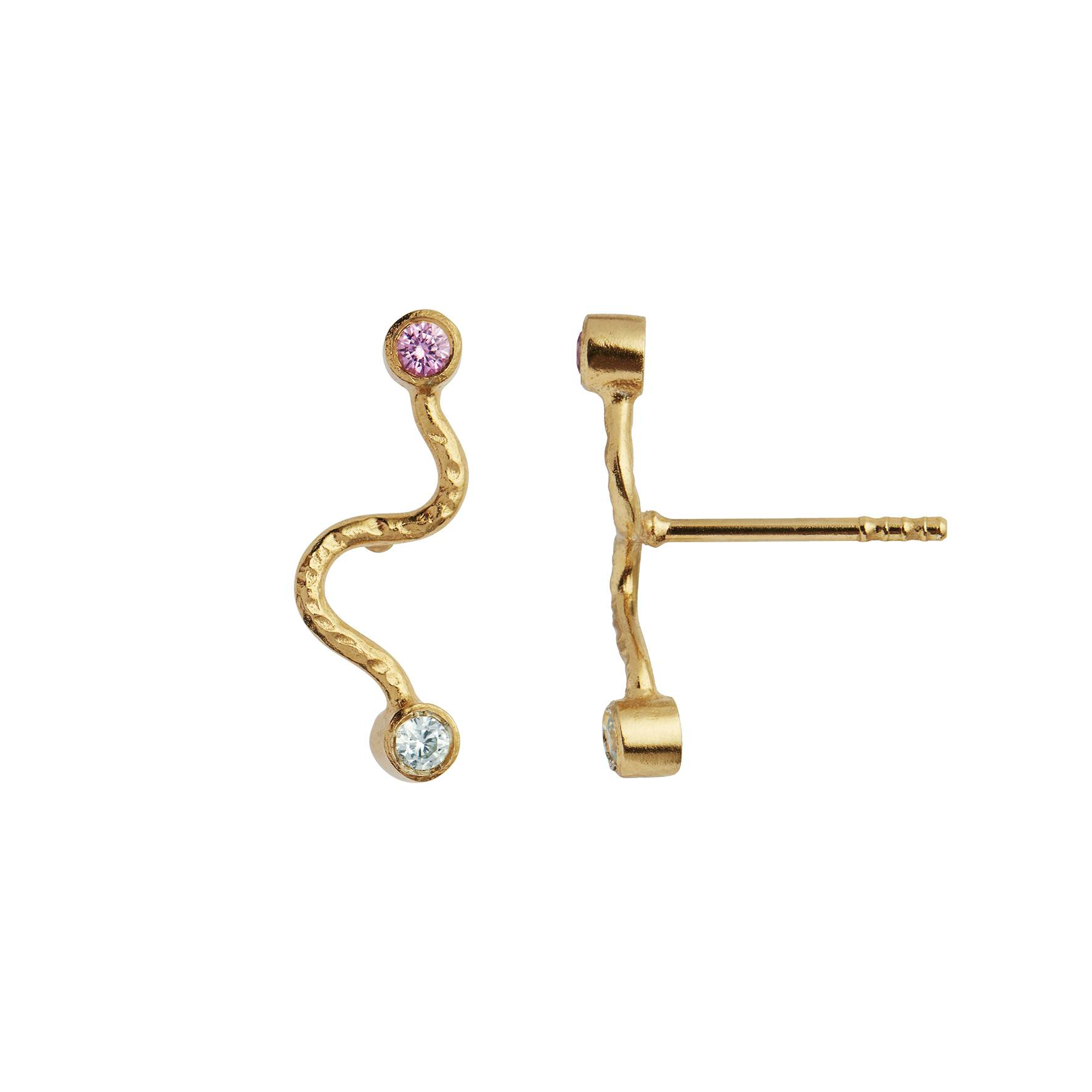 Big Wave Earstick With Pastel Pink & Blue Stones von STINE A Jewelry in Vergoldet-Silber Sterling 925