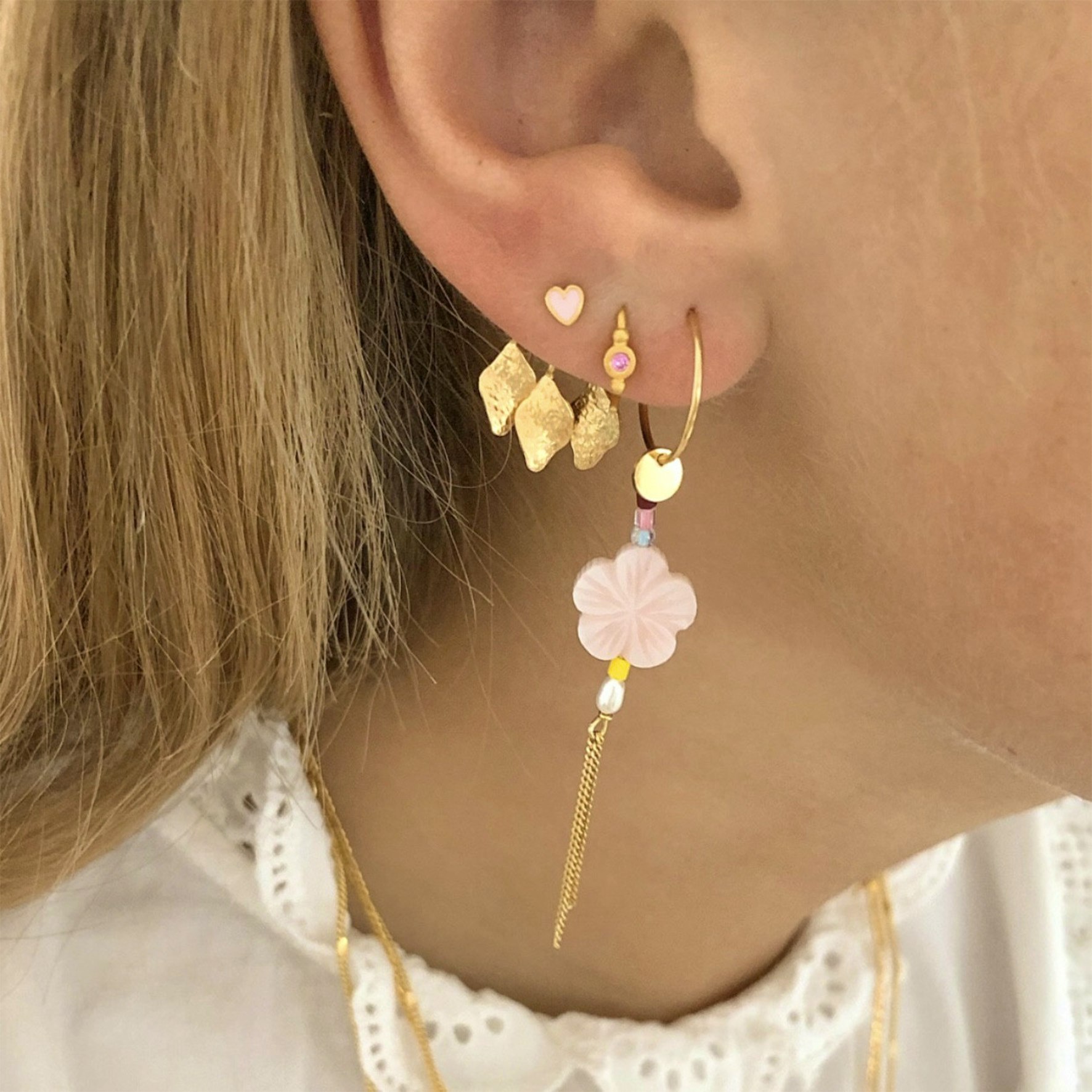 Petit Bon-Bon Pink Zircon Earring Piece fra STINE A Jewelry i Forgyldt-Sølv Sterling 925