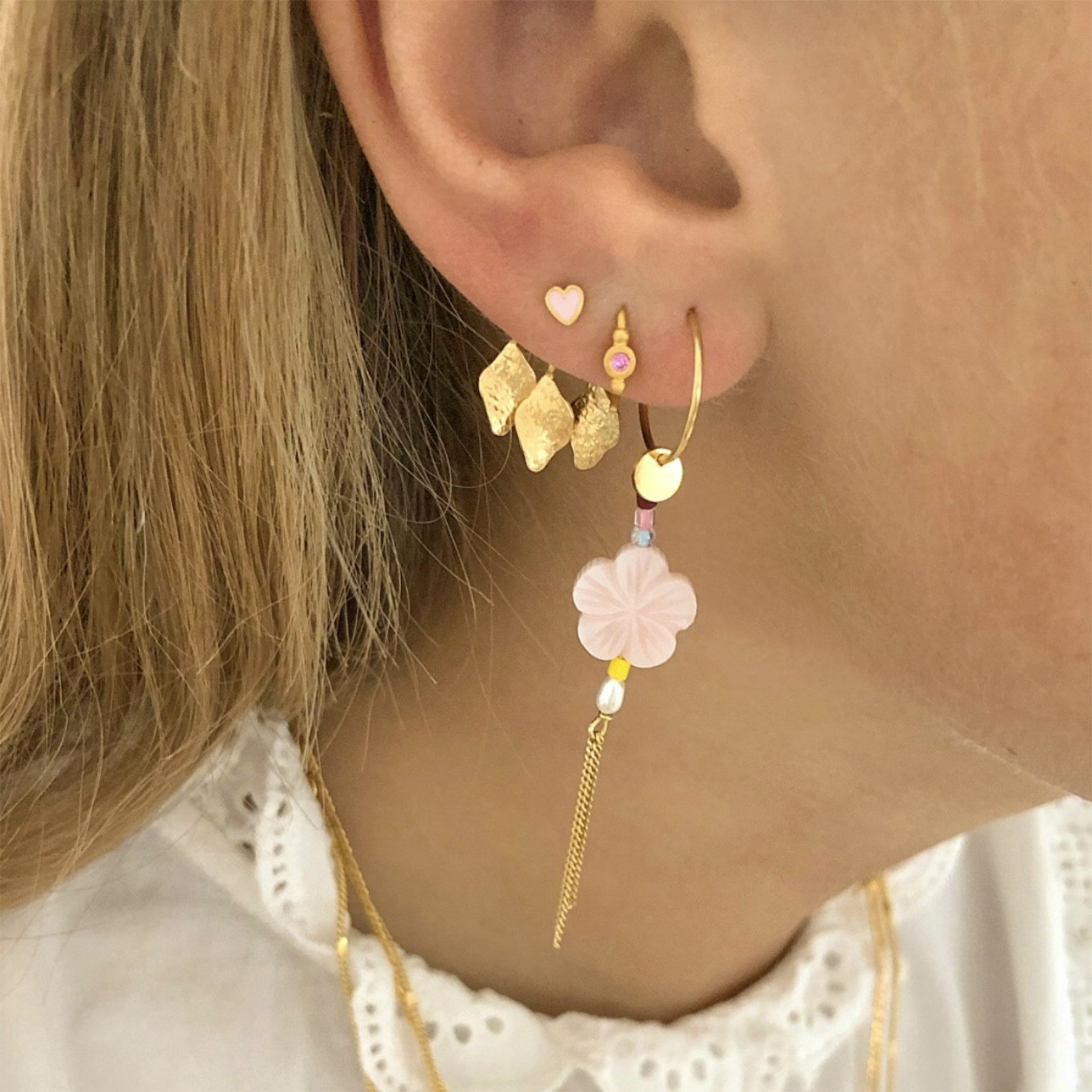 Petit Bon-Bon Pink Zircon Earring Piece fra STINE A Jewelry i Forgylt-Sølv Sterling 925
