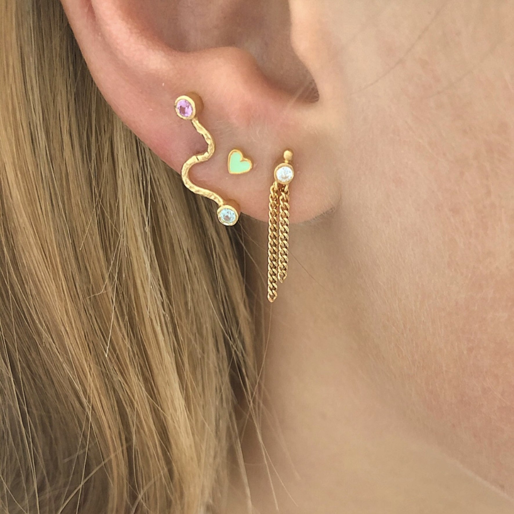 Petit Love Heart Earstick Mint Green von STINE A Jewelry in Silber Sterling 925