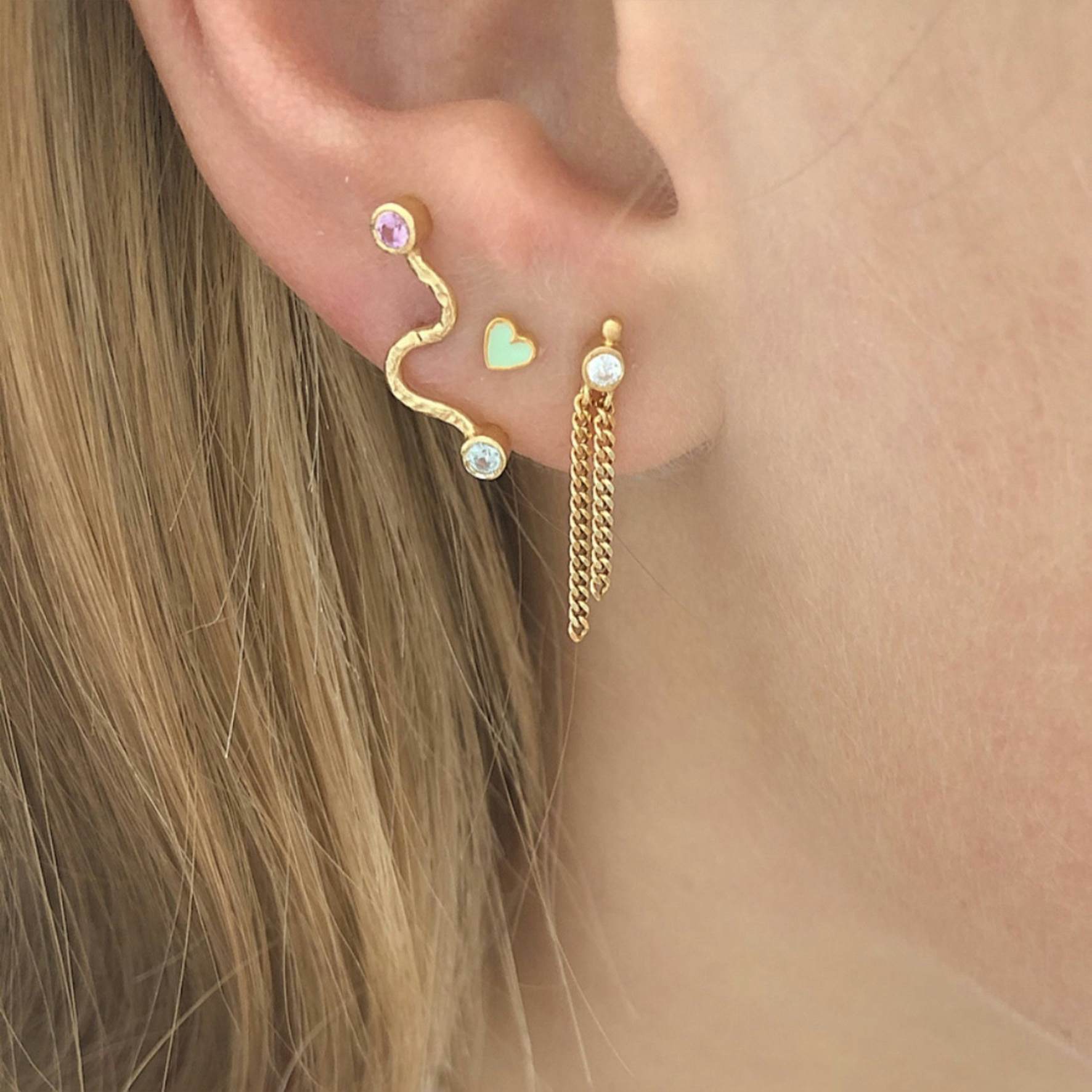 Big Wave Earstick With Pastel Pink & Blue Stones from STINE A Jewelry in Goldplated-Silver Sterling 925