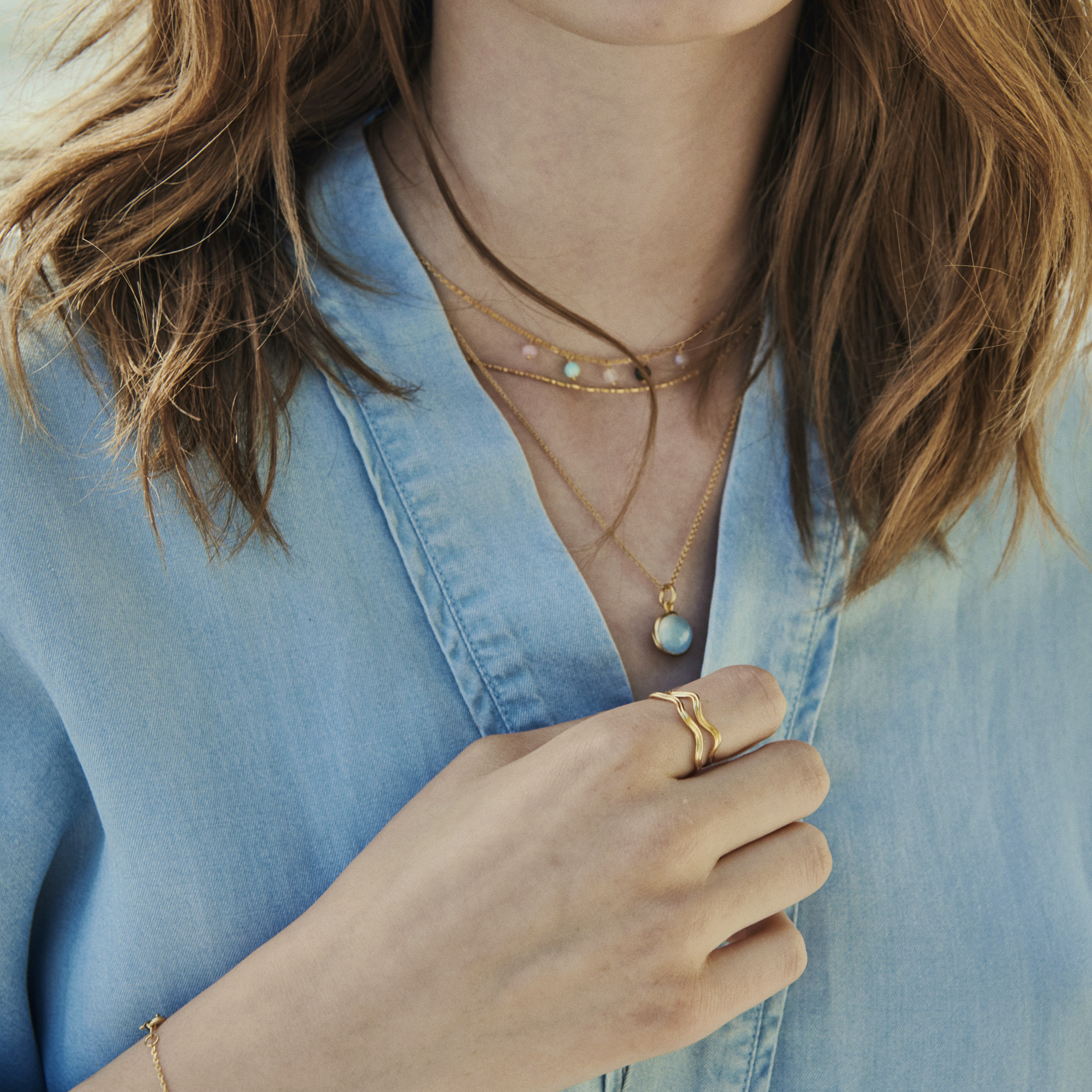 Aura Blue Necklace från Pernille Corydon i Förgyllt-Silver Sterling 925