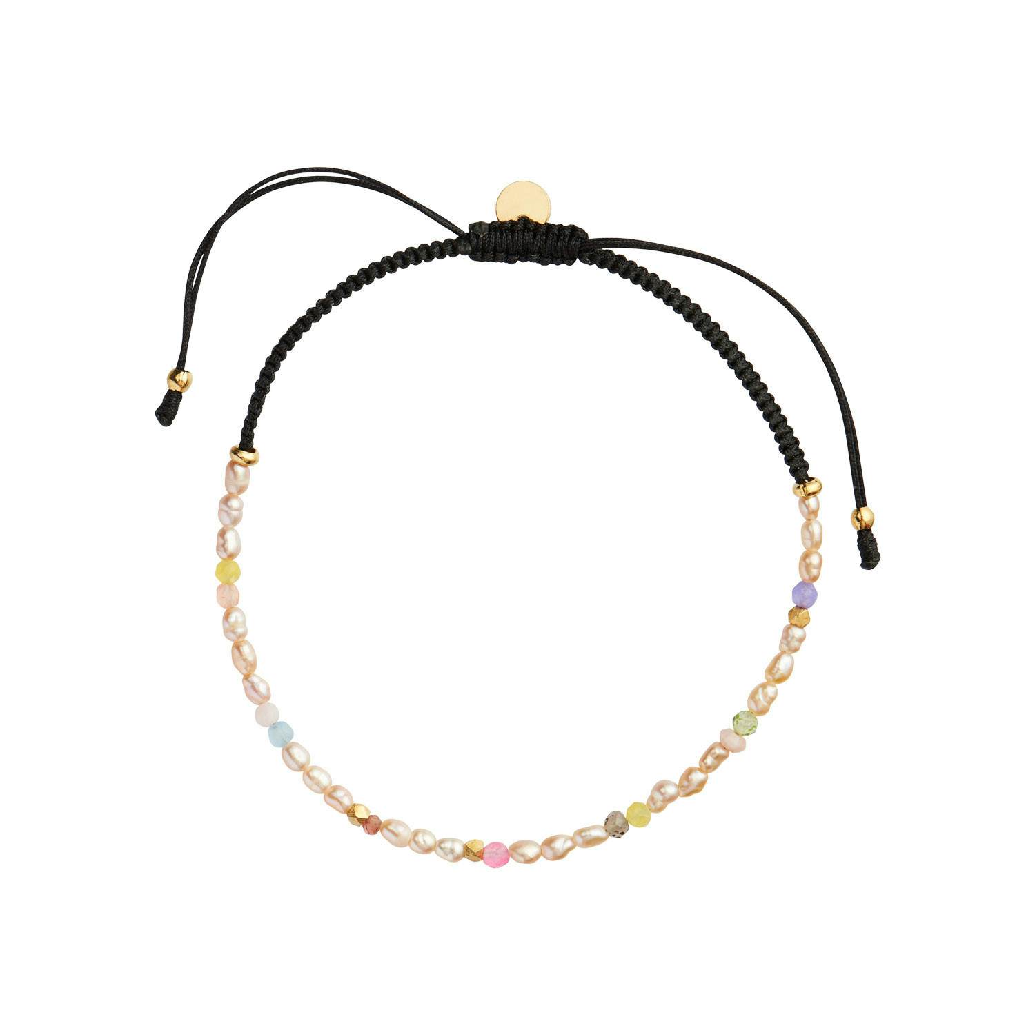 Confetti Pearl Bracelet With Beige And Pastel Mix with Black Ribbon van STINE A Jewelry in Nylon