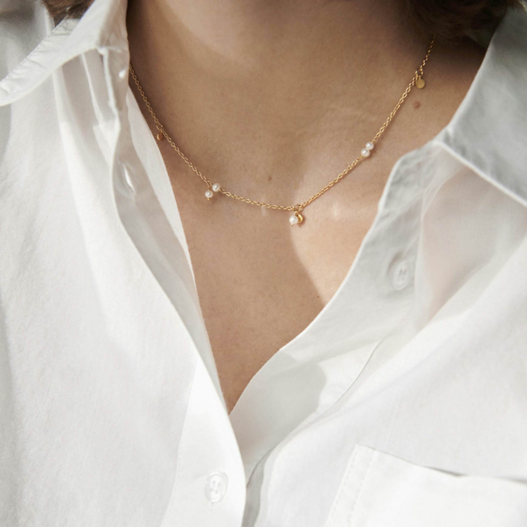 Ocean Pearl Necklace fra Pernille Corydon i Forgylt-Sølv Sterling 925